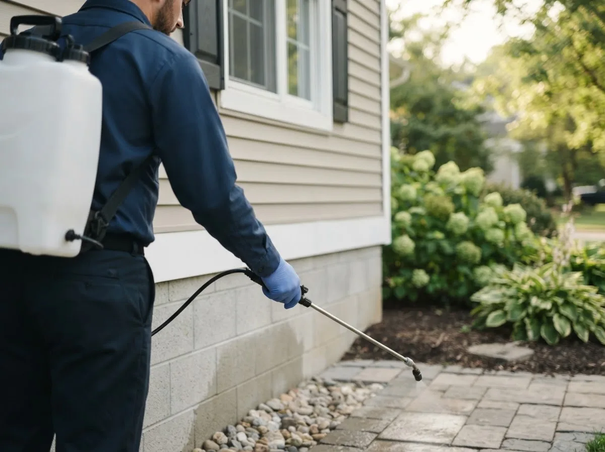 Pest control technician inspecting a home in Sistersville, WV